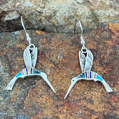 David Rosales Indian Summer Inlaid Sterling Silver Earrings Hummingbird