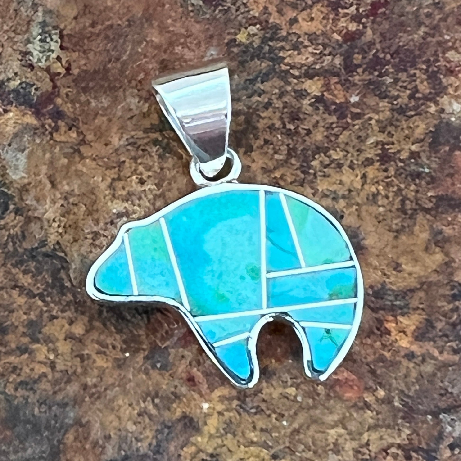 David Rosales Sonoran Gold Inlaid Sterling Silver Pendant Bear