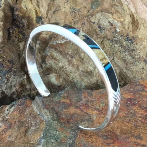 David Rosales Turquoise Creek Inlaid Sterling Silver Bracelet