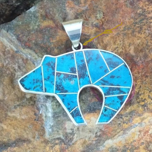 David Rosales Western Skies Inlaid Sterling Silver Pendant Large Bear
