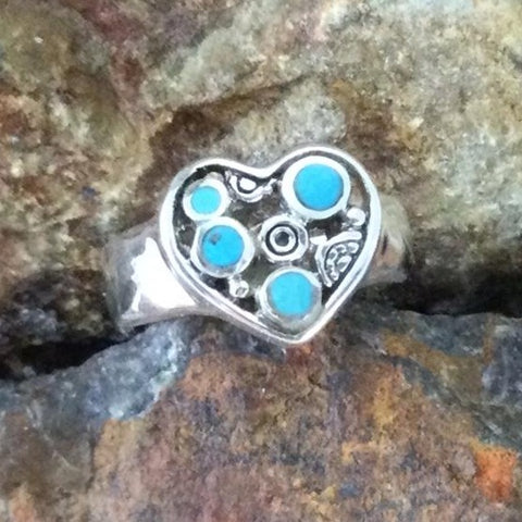David Rosales Arizona Blue Inlaid Sterling Silver Ring Heart