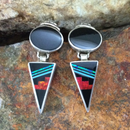 David Rosales Red Moon Inlaid Sterling Silver Earrings