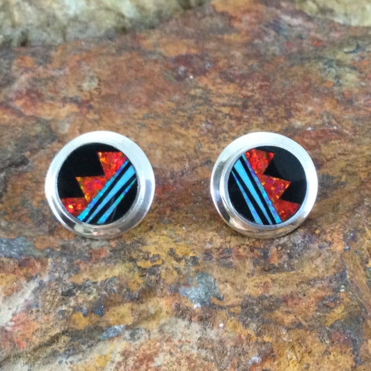 David Rosales Red Moon Inlaid Sterling Silver Earrings