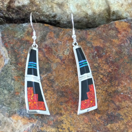 David Rosales Red Moon Inlaid Sterling Silver Earrings