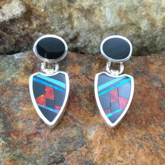 David Rosales Red Moon Inlaid Sterling Silver Earrings