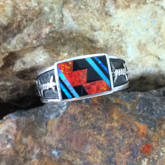 David Rosales Red Moon Inlaid Sterling Silver Ring