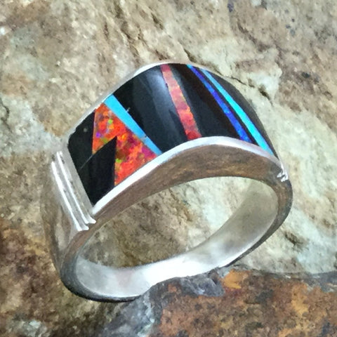 David Rosales Red Moon Inlaid Sterling Silver Ring