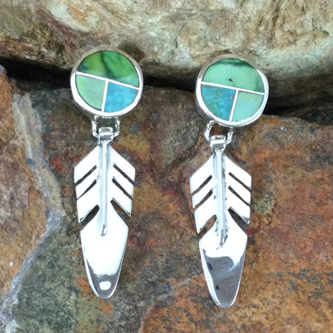 David Rosales Sonoran Gold Inlaid Sterling Silver Earrings Feather