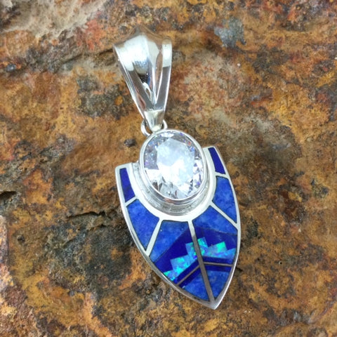 David Rosales Blue Moon Fancy Inlaid Sterling Silver Pendant w/ Cubic Zirconia