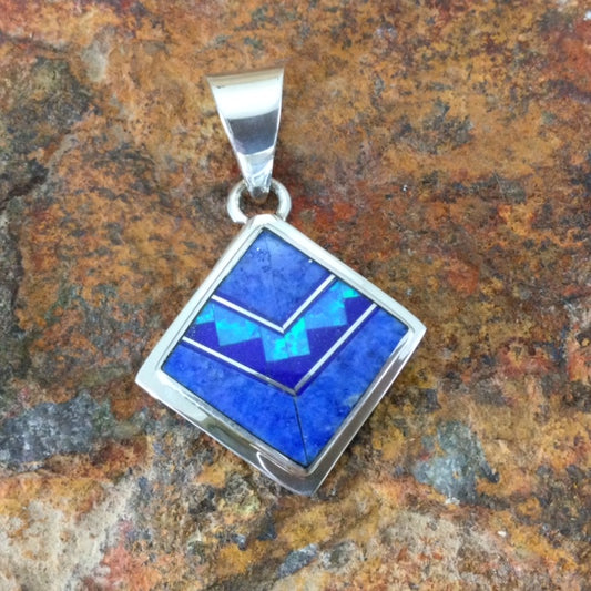 David Rosales Blue Sky Fancy Inlaid Sterling Silver Pendant