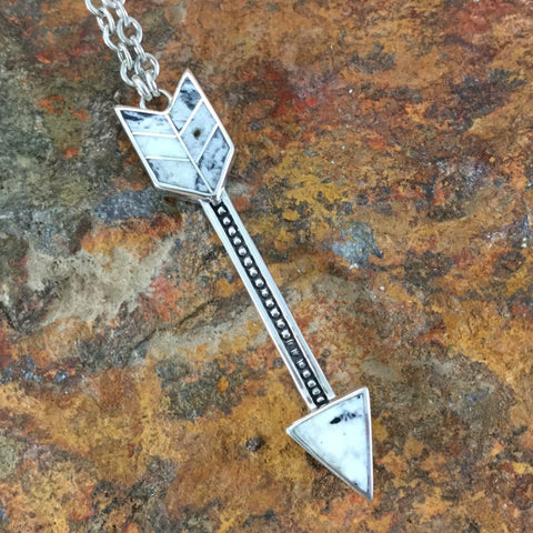 David Rosales White Buffalo Inlaid Sterling Necklace Pendant Arrow
