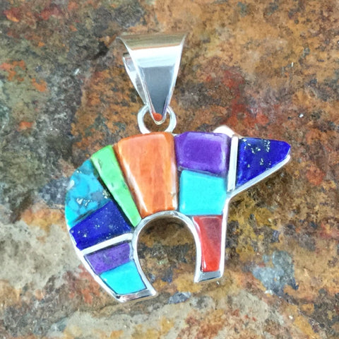 David Rosales Indian Summer Inlaid Sterling Silver Pendant Cobble Bear