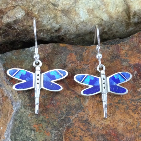 David Rosales Blue Sky Fancy Inlaid Sterling Silver Earrings Hummingbird