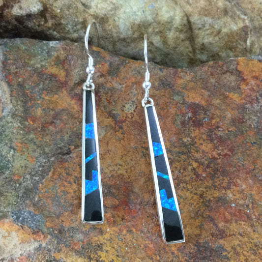 David Rosales Black Beauty Fancy Inlaid Sterling Silver Earrings