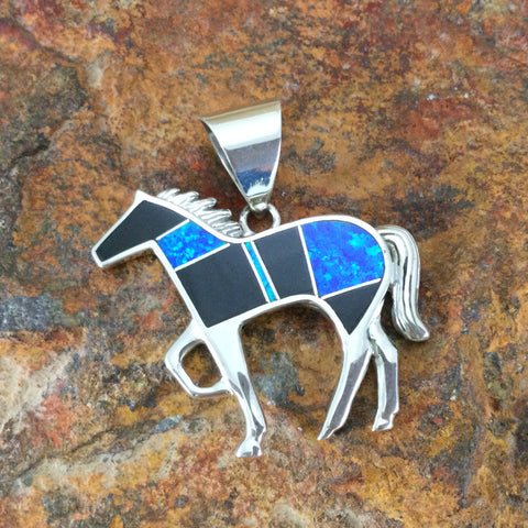 David Rosales Black Beauty Inlaid Sterling Silver Pendant Horse