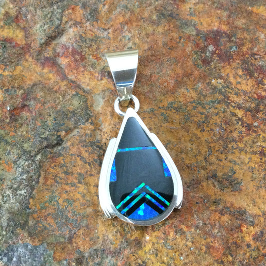 David Rosales Black Beauty Fancy Inlaid Sterling Silver Pendant