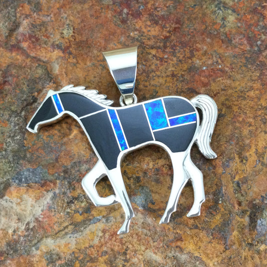 David Rosales Black Beauty Inlaid Sterling Silver Pendant Horse