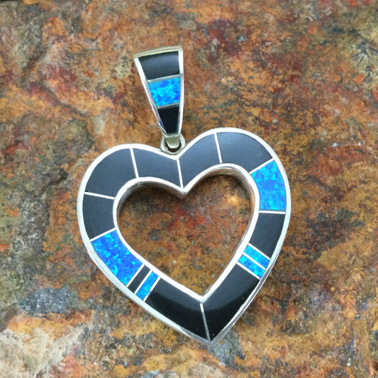 David Rosales Black Beauty Inlaid Sterling Silver Pendant Heart