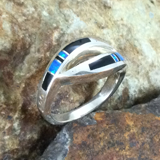 David Rosales Black Beauty Fancy Inlaid Sterling Silver Ring