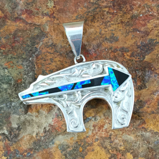 David Rosales Black Beauty Inlaid Sterling Silver Pendant