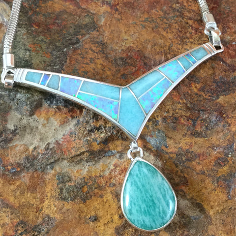 David Rosales Amazing Light Inlaid Sterling Silver Necklace