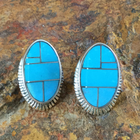 David Rosales Arizona Blue Inlaid Sterling Silver Earrings