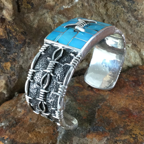 David Rosales Morenci Turquoise Inlaid Sterling Silver Bracelet