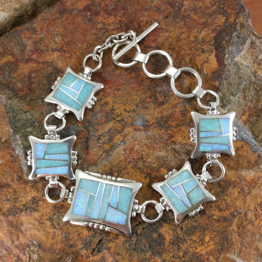 David Rosales Amazing Light Inlaid Sterling Silver Link Bracelet