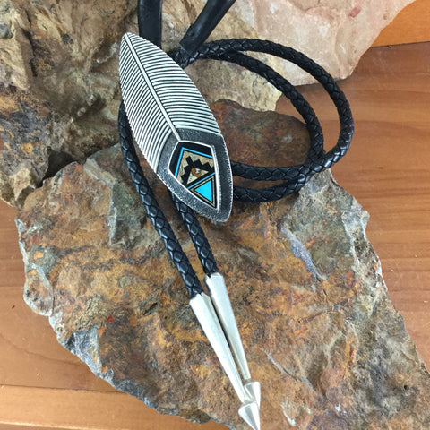 David Rosales Turquoise Creek Inlaid Sterling Silver Bolo Tie