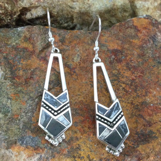 David Rosales White Buffalo Inlaid Sterling Silver Earrings