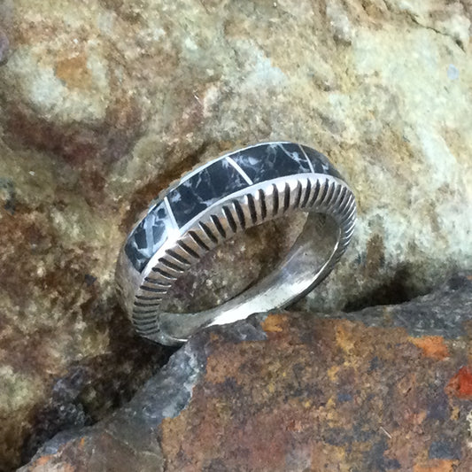 David Rosales White Buffalo Inlaid Sterling Silver Ring