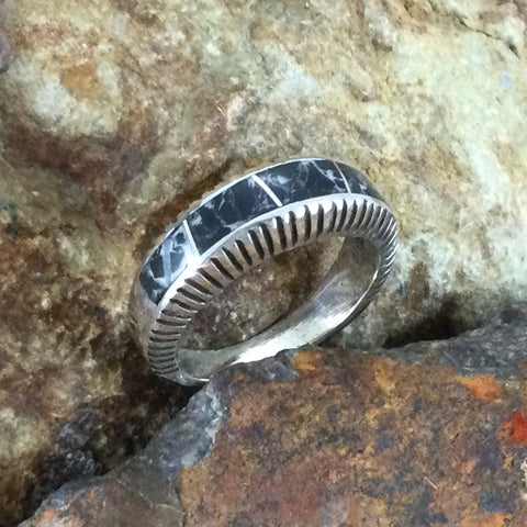 David Rosales White Buffalo Inlaid Sterling Silver Ring