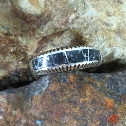 David Rosales White Buffalo Inlaid Sterling Silver Ring