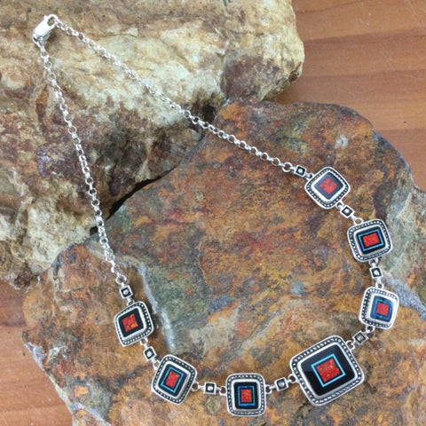 David Rosales Red Moon Fancy Inlaid Sterling Silver Necklace Links