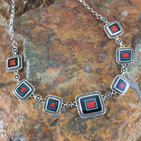 David Rosales Red Moon Fancy Inlaid Sterling Silver Necklace Links