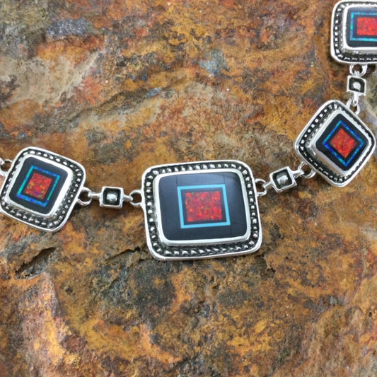 David Rosales Red Moon Fancy Inlaid Sterling Silver Necklace Links