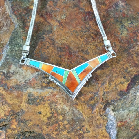 David Rosales Sunrise Inlaid Sterling Silver Necklace