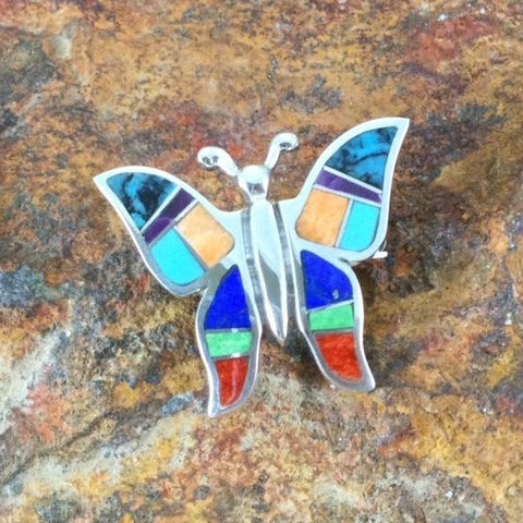 David Rosales Indian Summer Inlaid Sterling Silver Pendant/Pin Butterfly