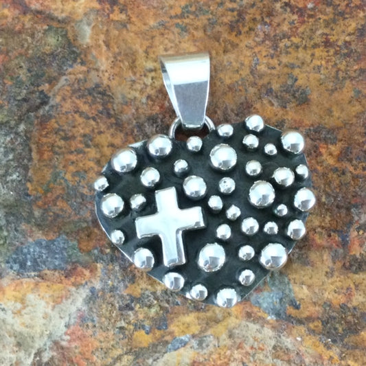 Million Drops Cross Sterling Silver Pendant Heart by Akee Douglas