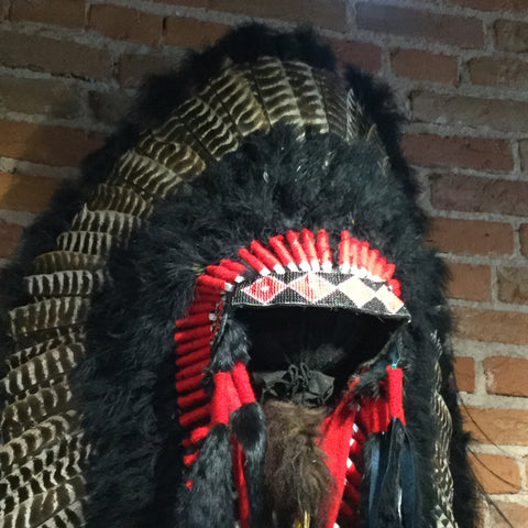 Black Barred Turkey Headdress with Trailer by Navajo Artists