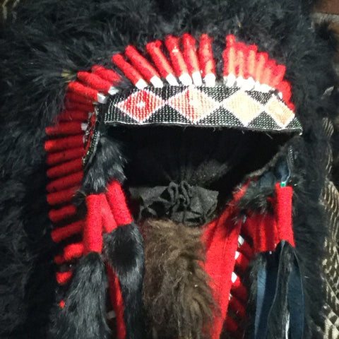 Black Barred Turkey Headdress with Trailer by Navajo Artists