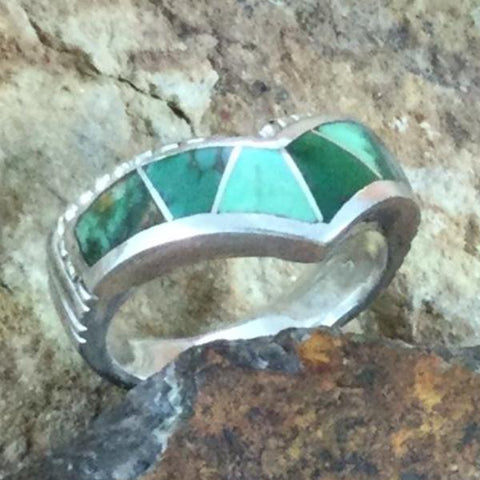 David Rosales Australian Variscite Inlaid Sterling Silver Ring