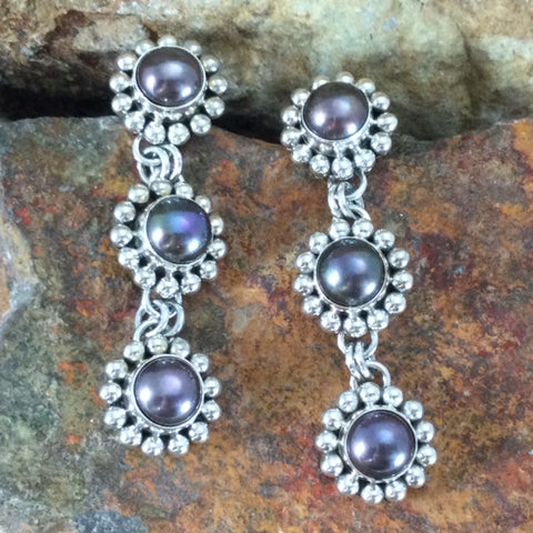 Traditional Sterling Silver Earrings With Pearls by Artie Yellowhorse