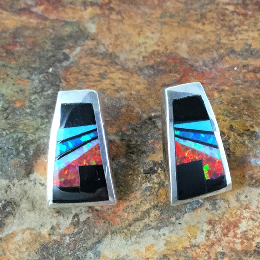 David Rosales Red Moon Inlaid Sterling Silver Earrings