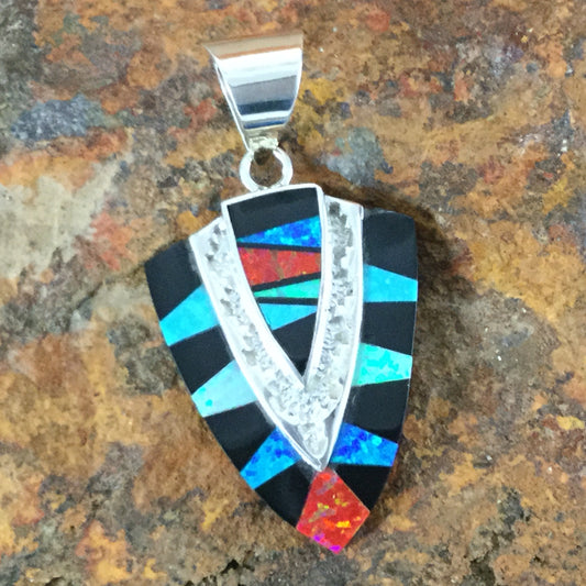 David Rosales Red Moon Inlaid Sterling Silver Pendant