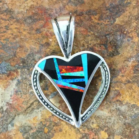 David Rosales Red Moon Inlaid Sterling Silver Pendant Heart