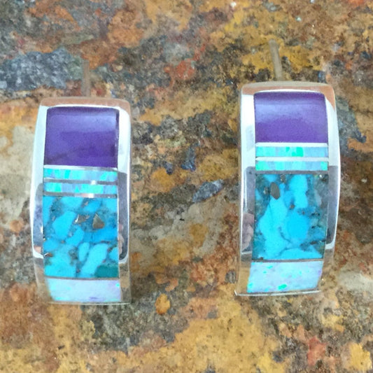 David Rosales Shalako Inlaid Sterling Silver Earrings