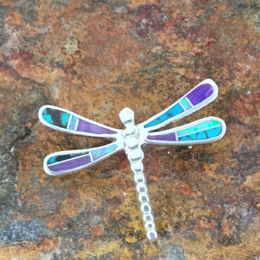 David Rosales Shalako Inlaid Sterling Silver Pendant Dragonfly