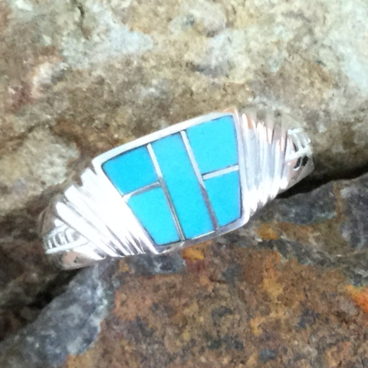 David Rosales Arizona Blue Inlaid Sterling Silver Ring