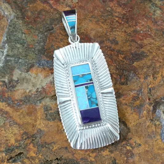 David Rosales Shalako Inlaid Sterling Silver Pendant